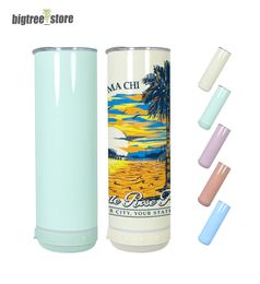 20oz Sublimation Macaron Bluetooth Speaker Tumbler Sublimation Slim STRAIGHT tumbler Wireless Intelligent Music Cups Stainless Steel Smart Water Bottle DIY fast