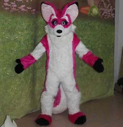 professional Pink Red Long Fur Furry Fox Wolf Husky Dog Mascot Costume Fursuit Adult Cartoon Annual Celebration Amusement Park
