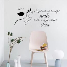 Beauty Girl Nail Salon Wall Sticker Fashion Manicure Makeup Quote Vinyl Wall Decals Interior Decor Girls Room Murals