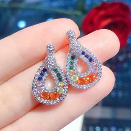 Luxury Micro Pave Colourful Crystal Zircon Water Drop Stud Earrings Elegant Piercing Jewellery For Women Wedding Party