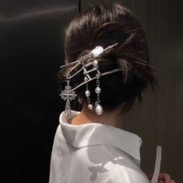 Dangle Chandelier New highquality gray metal pin strong hairpin personality cross pearl crab chuck pan head hair claw hair accessories women Z0608