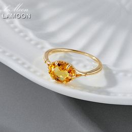 Wedding Rings LAMOON Vintage Bijou Engagement Ring For Women Natural Citrine Gemstone 925 Sterling Silver Gold Plated Jewelry 230608