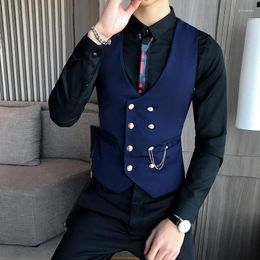 Men's Vests 2023 Men Double Breasted Vest Spring Slim Fit Sleeveless Formal Suit Gray Black Fashion Men's Business Casual