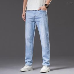 Men's Jeans Spring Summer Slim Loose Straight Pants Classic Men Business Casual Light Blue Stretch Cotton Denim Male Trousers
