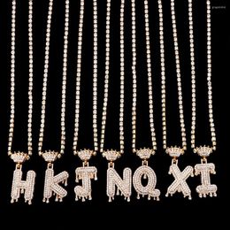 Chains Luxury Full Rhinestone Letter Initial Name Pendant Necklace For Women Crown Alphabet Crystal Chain Men Hip Hop Jewelry