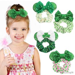 Hair Accessories Day Green Baby Band For Girl Shamrock Large Bowknot Intestine Tie Festive Kids Headwear R230608