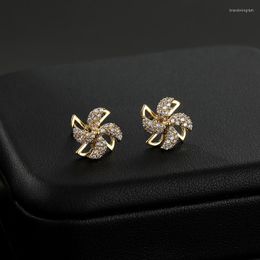 Stud Earrings 2023 Korean Version Of Silver Needle Temperament Rotating Love Windmill Micro-set Zircon For Women Jewelry.