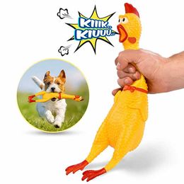 Funny Cute Cartoon Rubber Screaming Chicken Big Puppy Interactive Chewing Dog Toy Cleaning Teeth Squeeze Pet Squeaker Toy Supply