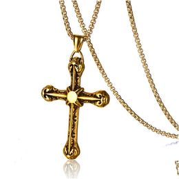 Pendant Necklaces Classic Retro Cross Necklace 316L Stainless Steel Gold Plated With Sweater Chain Drop Delivery Jewelry Pendants Dhlzu