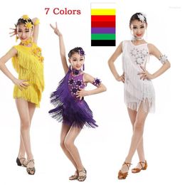 Stage Wear Tassel Latin Dance For Girls Salsa Dress Ballroom Tango Dresses Kids Spandex Children 2023 Rumba Costumes Fringes