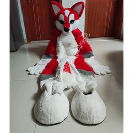 Fursuit Long Fur Husky Dog Fox Mascot Costume Top quality Cartoon Character Outfits Suit Christmas Carnival Unisex Adults Carnival Birthday Party Dress