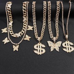 Chains Punk Cuban Link Chain Full Rhinestone Chunky Choker Necklace For Women Fashion Butterfly Pendant Hip Hop Rapper Jewelry