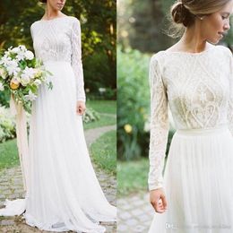 Detail Lace Floral Vintage Bohemian Wedding Dresses 2020 Country Style Long Sleeves Fairy Plus Size Garden Farm Bridal Reception D2682