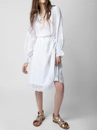 Casual Dresses Women Dress Ruffled Lace Stitching White Long-sleeved 2023 Spring And Summer Style