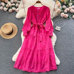 Casual Dresses 2023 Summer Dress For Women French Style Gentle Hollow Lace Women's Loose Slimming Up Below The Knee