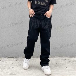 Men's Jeans Men's Pants Y2K Emo Fashion Black Streetwear Embroidered Low Rise Baggy Jeans Trousers Straight Hip Hop Alt Denim Male Clothes T230608