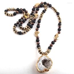 Pendant Necklaces RH Fashion Bohemian Tribal Jewelry Natural Stone/Hematite Long Knotted Druzy For Women