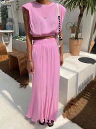 Two Piece Dress Spring Summer Women Solid Elegant Maxi Skirt Set Outfits Tank Crop Tops 2 Matching 230607