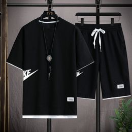 Mens Tracksuits Summer Sets Fashion Korean Tracksuit Men Short Sleeve T ShirtsSport Shorts Suit Casual Clothing Joggers 230607