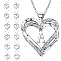 Pendant Necklaces Doublelayer Heart Crystal Necklace For Women 26 Letter Couple Name Initial Valentines Day Gift Collare
