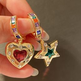 Glittering sparkle diamond crystal star heart asymmetric pendant stud earrings for women girls gifts fashion ins luxury designer earring jewelry silver post