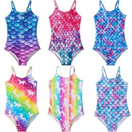 Mermaid Girls Swimwear Summer Bikini One-piece Swimsuit Beach Fish Scales Bathing Suit Print Sunscreen Surf Suit Beachwear Fashion Sports Swim Clothes BC786