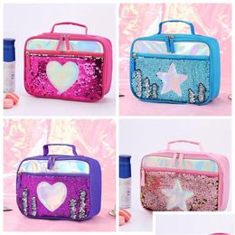 Lunch Boxes Bags Fashion Sequin Kid Bag Aluminium Foil Thermal Insated Portable Outdoor Picnic Box Food Storage Tote Vt0809 Drop Deli Dhzya