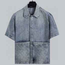 Brand Casual Mens Designer T Shirt 3d Emed Short Sleeve Denim Jacket Large Pocket Fashion Shirts Summer Button Polos Cardigan