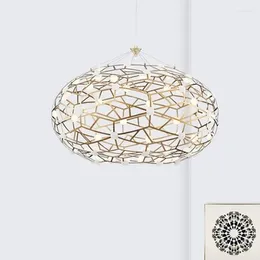 Pendant Lamps Post Modern Lustre Plate Copper Gold Steel Led Lights Oval Shape Luxury Luminaria Lamp Suspend Lamparas