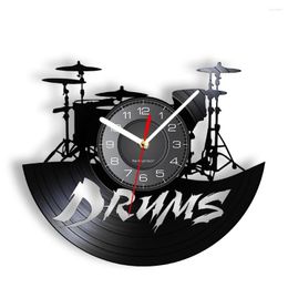 Wall Clocks Drumset Clock Made Of Real Record Musical Instrument Drums Percussion Watch With LED Illumination Artwork Decor