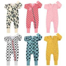 Rompers Spring Long Sleeve Animals Print Baby Boys Girls Cotton Jumpsuits Kids Clothes Climb Suits Suttont Zipper Nightclothes 230607