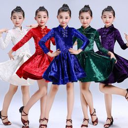 Stage Wear Modern Solid Backless Girl Latin Practice Dance Dresses Ballroom Dress Performance Halter Children Dancing Costumes