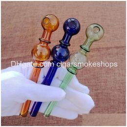 Smoking Pipes Double Ball Glass Pipe Slender Pyrex Wax Burner Coloured Round Oil Straight Hand Tobacco Accessories Sw53 Drop Delivery Dhvsn