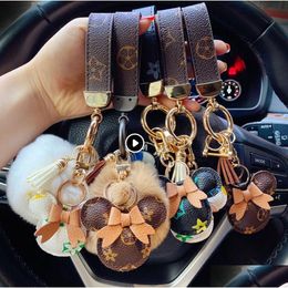 Party Favour Mouse Diamond Design Car Keychain Flower Bag Pendant Charm Jewellery Keyring Holder For Men Gift Fashion Pu Leather Animal Dhoyq