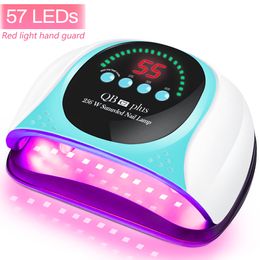 Nail Dryers 256W UV LED Red Light Nail Lamp for Gel Nail Polish With 57 Lamp Beads Auto Sensor and 4 Timers Professional LED Nail Dryer 230607