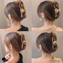 Other Simple Fashion Geometric Golden Metal Pearl Hair Cl Retro Hairpin Headband Girl Headdress Accessories 2022 New R230608