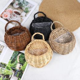 Basket Wicker Hanging Pots Planters Woven Wall Planter Flower Handmade Rattan For Home Decor Garden Wedding 230608