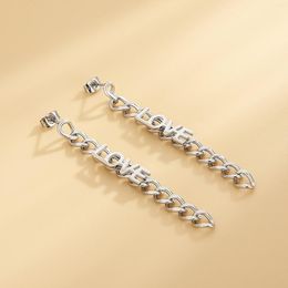 Dangle Earrings Stainless Steel "Love" Letter Long Tassel Drop Women Silver Color Gold Bar-shaped Chain Jewelry