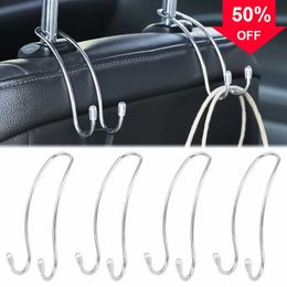 New 2pcs Car Back Seat Hooks Stainless Steel Hidden Headrest Hanger Handbag Coat Storage Hanger Auto Organizer Car Interior Hook