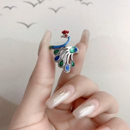 Cluster Rings RJ Silver Colour Retro Ethnic Style Classical Ring Women's Light Luxury Fashion Personality Exaggerated Peacock Phoenix