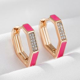 Hoop Earrings Wbmqda Fashion Design Pink Enamel Zircon For Women 585 Rose Gold Color Simple French Style Jewelry Accessories