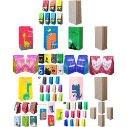 Packing Bags Paper Popcorn Party Bag Pouch Supply Wedding Decorations 13X8X24Cm Bless Cartoon Design Dinosaur Blue Pink Red Yellow F Otlcg