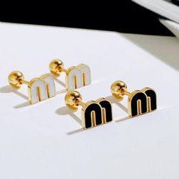 Stud Earrings Fashion Jewelry Screw Style White Black M Letter Stainless Steel Small For Women