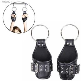 Sex Leather Ankle Wrist Suspension Cuffs Restraint BDSM Bondage Strap Keep Suspended Hanging Handcuffs for Adult Product Erotic L230518