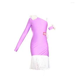 Stage Wear One Side Sleeve Tassel Design Kids Latin Dance Dress For Girl Dresses Competition Ballroom Dancing Costume NY10 2637