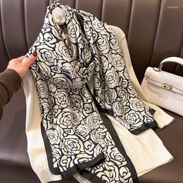 Scarves 2023 Spring Large Silk Scarfs Women Soft Satin Shawls Foulard Female Head Band Luxury Flower Bufanda Hijab Neckerchief For Lady