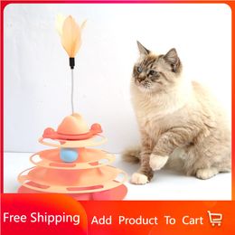 2022 NEW Cat Tnteractive Toys Four-Layer Track Play Tray Teasing Cat Stick Space Tower Turntable Funny Pets Toys Pet Supplies