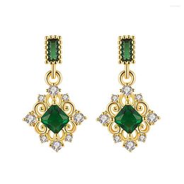 Dangle Earrings Vintage Fashion Green Crystal Emerald Gemstones Diamonds Women's Drop Gold Colour Jewellery Brincos Party Accessories