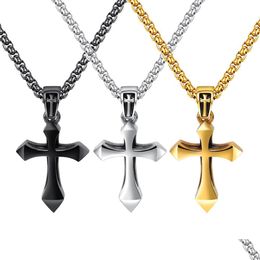 Pendant Necklaces Charm Cross Titanium Steel Necklace Stainless Pendants Men Women Lover Gift Couple Religious Jewelry Drop Delivery Dhykg