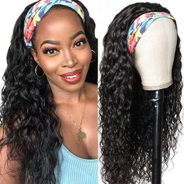 Synthetic Wigs Clearence Water Wave Headband Wig Human Hair Wigs For Black Women Brazilian Machine Made Remy Natural Color Hair 230607